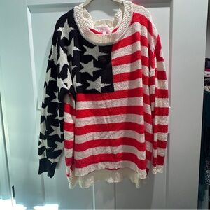 Pink Lily American Flag Sweater NWOT